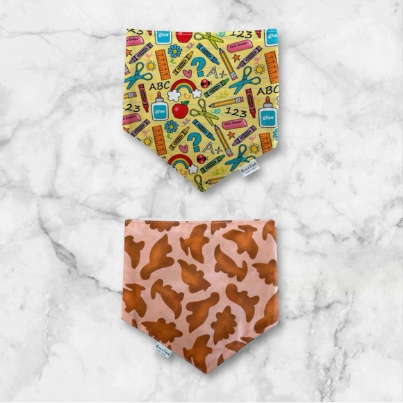 DOG Bandana - Back to School & Dinos (Reversible) - Size L Large - Picture 1 of 1